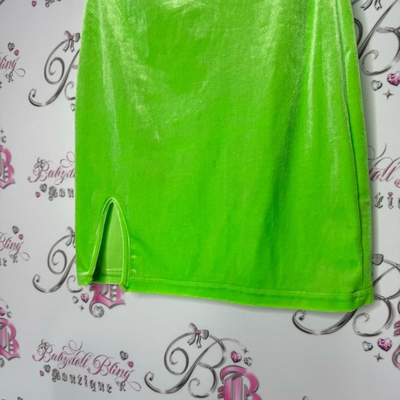 Dress heart bling rhinestone lime πβπ©green velvet velour soft leg slit strapless - Picture 12 of 12